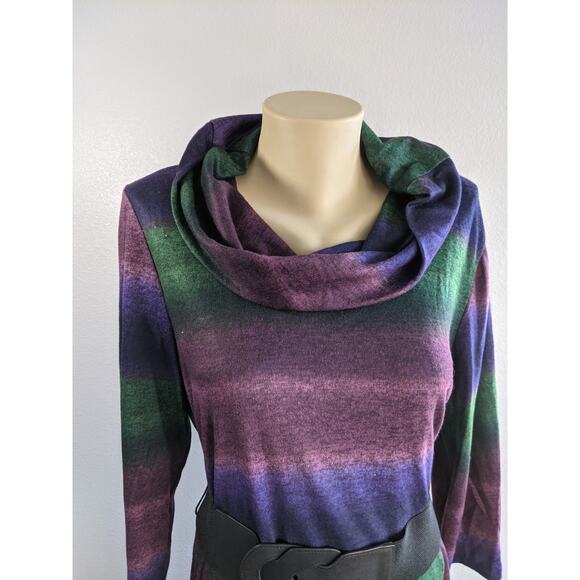 Style & Co Sweater Dress Large Ombre Cowlneck Long Sleeve Knee Purple Blue Belt - Picture 6 of 11
